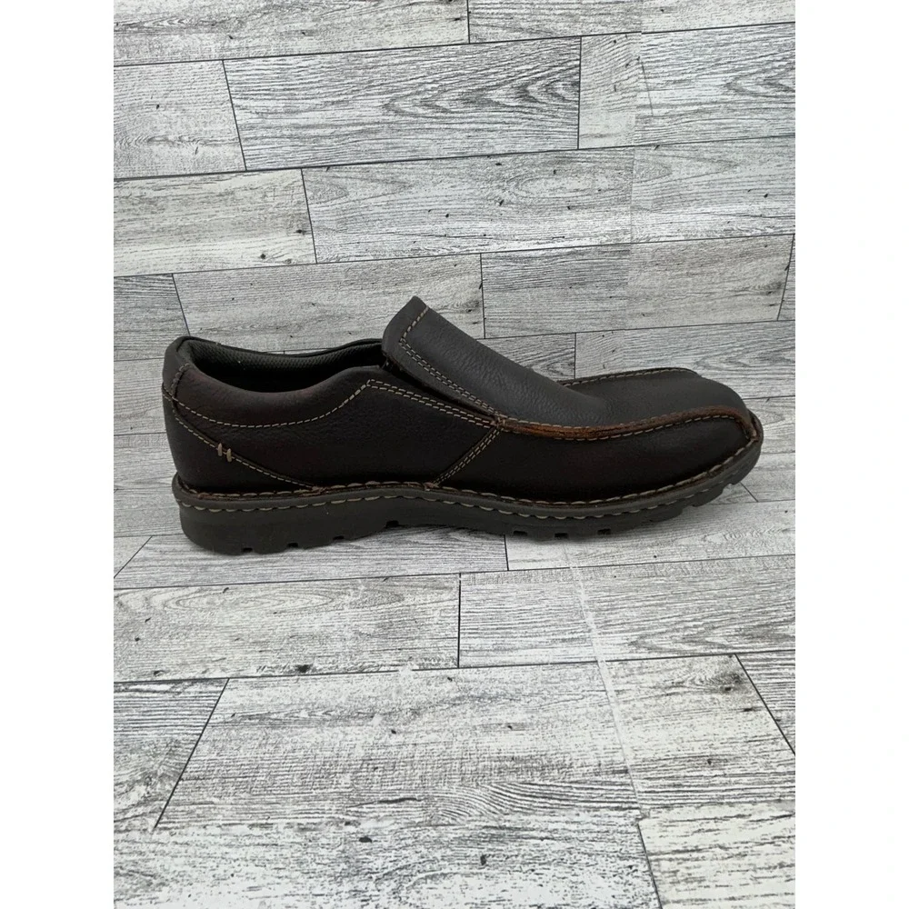 Clarks Mens Size‎ 12 W Brown Leather Slip On Soft Cushion Comfort Loafer Shoes